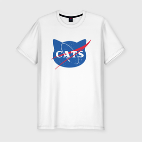 Мужская футболка хлопок Slim с принтом Cats NASA в Новосибирске, 92% хлопок, 8% лайкра | приталенный силуэт, круглый вырез ворота, длина до линии бедра, короткий рукав | animal | cat | cute | kitty | meow | nasa | space | друг | животные | киска | кися | китти | космос | кот | котенок | котик | котэ | кошечка | кошка | мур | мяу | питомец