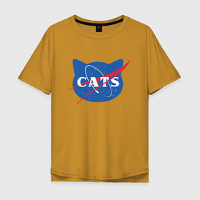 Мужская футболка хлопок Oversize с принтом Cats NASA в Екатеринбурге, 100% хлопок | свободный крой, круглый ворот, “спинка” длиннее передней части | animal | cat | cute | kitty | meow | nasa | space | друг | животные | киска | кися | китти | космос | кот | котенок | котик | котэ | кошечка | кошка | мур | мяу | питомец