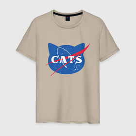 Мужская футболка хлопок с принтом Cats NASA в Санкт-Петербурге, 100% хлопок | прямой крой, круглый вырез горловины, длина до линии бедер, слегка спущенное плечо. | animal | cat | cute | kitty | meow | nasa | space | друг | животные | киска | кися | китти | космос | кот | котенок | котик | котэ | кошечка | кошка | мур | мяу | питомец