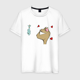 Мужская футболка хлопок с принтом Love Fish в Санкт-Петербурге, 100% хлопок | прямой крой, круглый вырез горловины, длина до линии бедер, слегка спущенное плечо. | animal | cat | cute | kitty | meow | друг | животные | киска | кися | китти | кот | котенок | котик | котэ | кошечка | кошка | мур | мяу | питомец