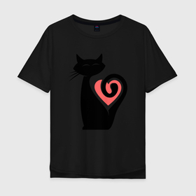 Мужская футболка хлопок Oversize с принтом Heart Cat в Белгороде, 100% хлопок | свободный крой, круглый ворот, “спинка” длиннее передней части | animal | cat | cute | kitty | meow | друг | животные | киска | кися | китти | кот | котенок | котик | котэ | кошечка | кошка | мур | мяу | питомец | сердце