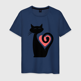 Мужская футболка хлопок с принтом Heart Cat в Санкт-Петербурге, 100% хлопок | прямой крой, круглый вырез горловины, длина до линии бедер, слегка спущенное плечо. | animal | cat | cute | kitty | meow | друг | животные | киска | кися | китти | кот | котенок | котик | котэ | кошечка | кошка | мур | мяу | питомец | сердце