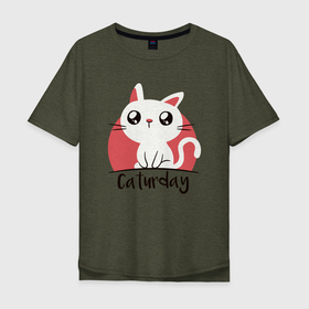 Мужская футболка хлопок Oversize с принтом Caturday , 100% хлопок | свободный крой, круглый ворот, “спинка” длиннее передней части | Тематика изображения на принте: animal | cat | cute | kitty | meow | друг | животные | киска | кися | китти | кот | котенок | котик | котэ | кошечка | кошка | мур | мяу | питомец