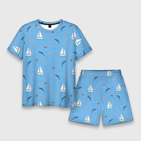 Мужской костюм с шортами 3D с принтом Море, дельфины, парусник в Тюмени,  |  | boat | dolphins | lifebuoy | marine | ocean | sea | southern | starfish | summer | vacation | waves | волны | корабль | лето | лодка | морская звезда | морской | обитатели | океан | отдых | пейзаж | плавание | пляж | синий | спасательный круг | 