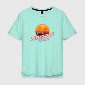 Мужская футболка хлопок Oversize с принтом Retrowave style в Белгороде, 100% хлопок | свободный крой, круглый ворот, “спинка” длиннее передней части | neon | palms | retrowave | sun | sunset | закат | неон | пальмы | ретровейв | солнце