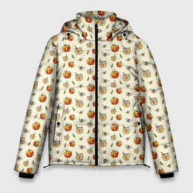 Мужская зимняя куртка 3D с принтом Яблоки и мёд в Белгороде, верх — 100% полиэстер; подкладка — 100% полиэстер; утеплитель — 100% полиэстер | длина ниже бедра, свободный силуэт Оверсайз. Есть воротник-стойка, отстегивающийся капюшон и ветрозащитная планка. 

Боковые карманы с листочкой на кнопках и внутренний карман на молнии. | apples | art | background | bees | drawings | honey | pattern | texture | арт | мед | паттерн | пчелы | рисунки | текстура | фон | яблоки
