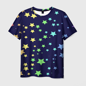Мужская футболка 3D с принтом Звезды в Белгороде, 100% полиэфир | прямой крой, круглый вырез горловины, длина до линии бедер | звезда | звездопад | небо | ночь | разноцветный