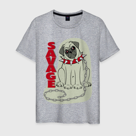 Мужская футболка хлопок с принтом Свирепый мопс в Петрозаводске, 100% хлопок | прямой крой, круглый вырез горловины, длина до линии бедер, слегка спущенное плечо. | dogs | pug | savage | злая собака | люблю мопсов | мопс | с мопсом | собаки
