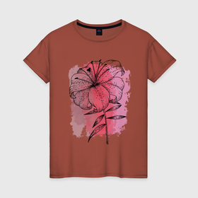 Женская футболка хлопок с принтом Восточная лилия в Курске, 100% хлопок | прямой крой, круглый вырез горловины, длина до линии бедер, слегка спущенное плечо | графика | красный | лилия | природа | розовый | цветы