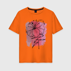 Женская футболка хлопок Oversize с принтом Восточная лилия в Новосибирске, 100% хлопок | свободный крой, круглый ворот, спущенный рукав, длина до линии бедер
 | графика | красный | лилия | природа | розовый | цветы