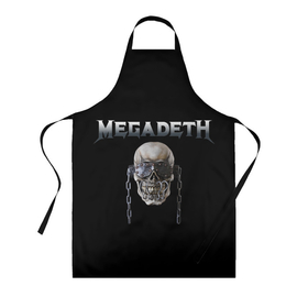Фартук 3D с принтом Megadeth , 100% полиэстер | общий размер — 65 х 85 см, ширина нагрудника — 26 см, горловина — 53 см, длина завязок — 54 см, общий обхват в поясе — 173 см. Принт на завязках и на горловине наносится с двух сторон, на основной части фартука — только с внешней стороны | megadeth | rock | trash metal | мега | мегадетх | метал | рок