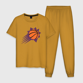 Мужская пижама хлопок с принтом Suns Basket в Тюмени, 100% хлопок | брюки и футболка прямого кроя, без карманов, на брюках мягкая резинка на поясе и по низу штанин
 | basketball | mvp | nba | phoenix | sport | streetball | suns | аризона | баскетбол | игра | крис пол | мяч | нба | санс | спорт | стритбол | тренер | финикс | чемпион