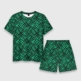 Мужской костюм с шортами 3D с принтом Абстрактный зелено черный узор в Кировске,  |  | абстрактный | зеленый | креативный камуфляж | линии | молодежный | полосатый | черный