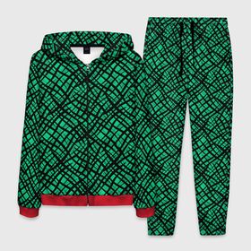 Мужской костюм 3D с принтом Абстрактный зелено-черный узор в Санкт-Петербурге, 100% полиэстер | Манжеты и пояс оформлены тканевой резинкой, двухслойный капюшон со шнурком для регулировки, карманы спереди | абстрактный | зеленый | креативный камуфляж | линии | молодежный | полосатый | черный