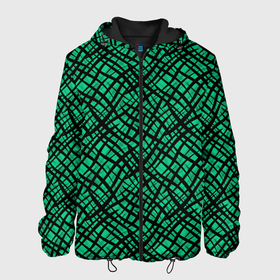 Мужская куртка 3D с принтом Абстрактный зелено-черный узор в Кировске, ткань верха — 100% полиэстер, подклад — флис | прямой крой, подол и капюшон оформлены резинкой с фиксаторами, два кармана без застежек по бокам, один большой потайной карман на груди. Карман на груди застегивается на липучку | абстрактный | зеленый | креативный камуфляж | линии | молодежный | полосатый | черный