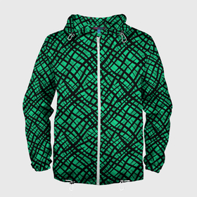 Мужская ветровка 3D с принтом Абстрактный зелено-черный узор в Курске, 100% полиэстер | подол и капюшон оформлены резинкой с фиксаторами, два кармана без застежек по бокам, один потайной карман на груди | абстрактный | зеленый | креативный камуфляж | линии | молодежный | полосатый | черный