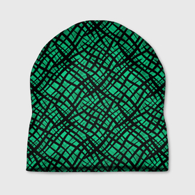 Шапка 3D с принтом Абстрактный зелено-черный узор в Белгороде, 100% полиэстер | универсальный размер, печать по всей поверхности изделия | абстрактный | зеленый | креативный камуфляж | линии | молодежный | полосатый | черный