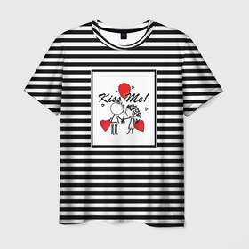 Мужская футболка 3D с принтом Аппликация про любовь  в Курске, 100% полиэфир | прямой крой, круглый вырез горловины, длина до линии бедер | любовь | молодежный | набросок | полосатый узор | популярный | рисунок | скетч | черно белый | школа
