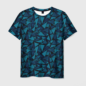 Мужская футболка 3D с принтом Синий  полигональный паттерн в Курске, 100% полиэфир | прямой крой, круглый вырез горловины, длина до линии бедер | любовь | молодежный | набросок | полосатый узор | популярный | рисунок | скетч | черно белый | школа