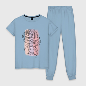 Женская пижама хлопок с принтом Нежный пион в Тюмени, 100% хлопок | брюки и футболка прямого кроя, без карманов, на брюках мягкая резинка на поясе и по низу штанин | графика | нежный | пион | природа | розовый | сиреневый | цветок | цветы