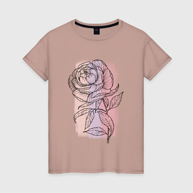 Женская футболка хлопок с принтом Нежный пион в Курске, 100% хлопок | прямой крой, круглый вырез горловины, длина до линии бедер, слегка спущенное плечо | графика | нежный | пион | природа | розовый | сиреневый | цветок | цветы