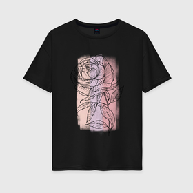 Женская футболка хлопок Oversize с принтом Нежный пион в Петрозаводске, 100% хлопок | свободный крой, круглый ворот, спущенный рукав, длина до линии бедер
 | графика | нежный | пион | природа | розовый | сиреневый | цветок | цветы