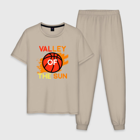 Мужская пижама хлопок с принтом Valley Of The Sun в Кировске, 100% хлопок | брюки и футболка прямого кроя, без карманов, на брюках мягкая резинка на поясе и по низу штанин
 | Тематика изображения на принте: basketball | mvp | nba | phoenix | sport | streetball | suns | аризона | баскетбол | игра | крис пол | мяч | нба | санс | спорт | стритбол | тренер | финикс | чемпион