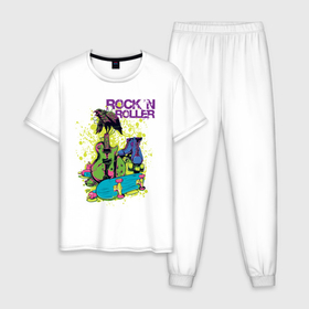 Мужская пижама хлопок с принтом Душа поэта в Новосибирске, 100% хлопок | брюки и футболка прямого кроя, без карманов, на брюках мягкая резинка на поясе и по низу штанин
 | rock | ворона | гитата | душа поэта | рок | ролики | скейт
