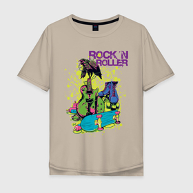 Мужская футболка хлопок Oversize с принтом Душа поэта , 100% хлопок | свободный крой, круглый ворот, “спинка” длиннее передней части | Тематика изображения на принте: rock | ворона | гитата | душа поэта | рок | ролики | скейт
