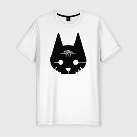 Мужская футболка хлопок Slim с принтом Stray Game 2021 в Санкт-Петербурге, 92% хлопок, 8% лайкра | приталенный силуэт, круглый вырез ворота, длина до линии бедра, короткий рукав | 2021 | cat | cyberpunk | game | stray | бродилка | бродить | бродячий | киберпанк | кот | стрей | стрэй