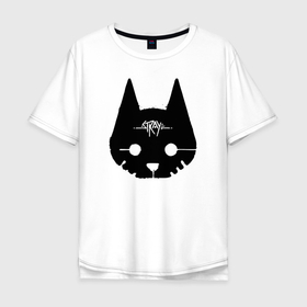 Мужская футболка хлопок Oversize с принтом Stray Game 2021 в Новосибирске, 100% хлопок | свободный крой, круглый ворот, “спинка” длиннее передней части | Тематика изображения на принте: 2021 | cat | cyberpunk | game | stray | бродилка | бродить | бродячий | киберпанк | кот | стрей | стрэй