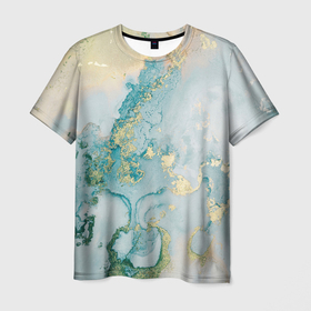 Мужская футболка 3D с принтом Абстрактный мрамор в Курске, 100% полиэфир | прямой крой, круглый вырез горловины, длина до линии бедер | абстракция | волна | золото | море | мрамор