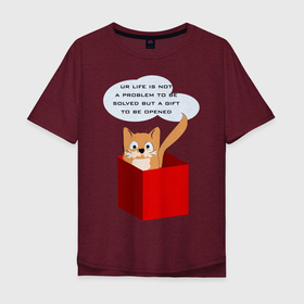 Мужская футболка хлопок Oversize с принтом Подарок в Тюмени, 100% хлопок | свободный крой, круглый ворот, “спинка” длиннее передней части | no problem | кот | надпись на английском | подарок | статусы про жизнь