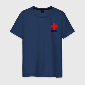 Мужская футболка хлопок с принтом Hospital (TEXT) в Кировске, 100% хлопок | прямой крой, круглый вырез горловины, длина до линии бедер, слегка спущенное плечо. | hospital | больница | врач | госпиталь | доктор | крест | медицина