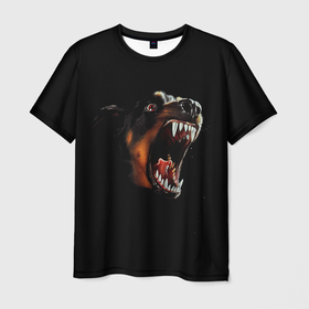 Мужская футболка 3D с принтом РОТВЕЙЛЕР , 100% полиэфир | прямой крой, круглый вырез горловины, длина до линии бедер | animal | dog | evil | fury | домашние | животные | звери | злой | зубы | клыки | пасть | пес | ротвейлер | собака | ярость