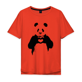 Мужская футболка хлопок Oversize с принтом ПАНДА ЛАЙК / ЛЮБОВЬ / PANDA LOVE , 100% хлопок | свободный крой, круглый ворот, “спинка” длиннее передней части | Тематика изображения на принте: heart | like | likes | love | paints | panda | брызги | животные | звери | краски | лайк | лайки | любовь | панда | сердечко | чб | чёрно белое