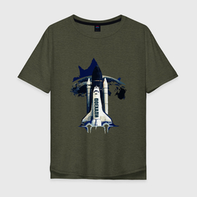 Мужская футболка хлопок Oversize с принтом Полёт на орбиту! в Санкт-Петербурге, 100% хлопок | свободный крой, круглый ворот, “спинка” длиннее передней части | Тематика изображения на принте: гагарин | земля | корабль | космонавт | космос | орбита. | полёт | шатл
