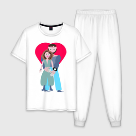 Мужская пижама хлопок с принтом Пара в Курске, 100% хлопок | брюки и футболка прямого кроя, без карманов, на брюках мягкая резинка на поясе и по низу штанин
 | девушка | любовь | мужчина | семья | сердце