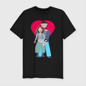 Мужская футболка хлопок Slim с принтом Пара в Санкт-Петербурге, 92% хлопок, 8% лайкра | приталенный силуэт, круглый вырез ворота, длина до линии бедра, короткий рукав | девушка | любовь | мужчина | семья | сердце
