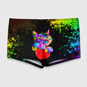 Мужские купальные плавки 3D с принтом РАДУЖНЫЙ КОТИК   RAINBOW KITTY в Санкт-Петербурге, Полиэстер 85%, Спандекс 15% |  | Тематика изображения на принте: heart | kitty | like | low poly | rainbow | животные | звери | котик | лайк | радуга | радужный котик | сердечко | цветные