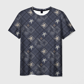 Мужская футболка 3D с принтом Модное лоскутное шитье в Санкт-Петербурге, 100% полиэфир | прямой крой, круглый вырез горловины, длина до линии бедер | джинсовый | заплатки | звезды | клетка | лоскуты | молодежный | пэчворк | серо синий | серый | темно серый