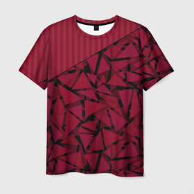 Мужская футболка 3D с принтом Красный комбинированный узор  в Белгороде, 100% полиэфир | прямой крой, круглый вырез горловины, длина до линии бедер | абстрактный | в полоску | геометрический | красный | полосатый | современный