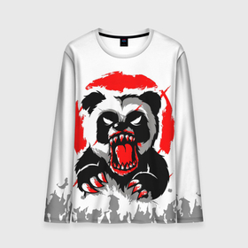 Мужской лонгслив 3D с принтом Злая Кровавая Панда в Новосибирске, 100% полиэстер | длинные рукава, круглый вырез горловины, полуприлегающий силуэт | Тематика изображения на принте: animal | beast | blood | fire | monster | panda | животные | звери | зубы | кровь | монстр | огонь | панда | хищник