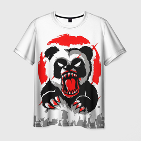Мужская футболка 3D с принтом Злая Кровавая Панда , 100% полиэфир | прямой крой, круглый вырез горловины, длина до линии бедер | animal | beast | blood | fire | monster | panda | животные | звери | зубы | кровь | монстр | огонь | панда | хищник
