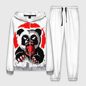 Мужской костюм 3D с принтом Злая Кровавая Панда в Екатеринбурге, 100% полиэстер | Манжеты и пояс оформлены тканевой резинкой, двухслойный капюшон со шнурком для регулировки, карманы спереди | animal | beast | blood | fire | monster | panda | животные | звери | зубы | кровь | монстр | огонь | панда | хищник