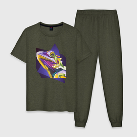 Мужская пижама хлопок с принтом Хамелеон в Кировске, 100% хлопок | брюки и футболка прямого кроя, без карманов, на брюках мягкая резинка на поясе и по низу штанин
 | арт | живопись | меняющий цвет | хамелеон | ящер