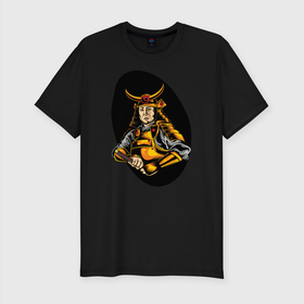 Мужская футболка хлопок Slim с принтом Самурай в Кировске, 92% хлопок, 8% лайкра | приталенный силуэт, круглый вырез ворота, длина до линии бедра, короткий рукав | samurai | буси | воин | воин в доспехах | самурай | философия | япония