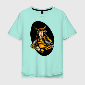 Мужская футболка хлопок Oversize с принтом Самурай в Кировске, 100% хлопок | свободный крой, круглый ворот, “спинка” длиннее передней части | Тематика изображения на принте: samurai | буси | воин | воин в доспехах | самурай | философия | япония