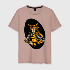 Мужская футболка хлопок с принтом Самурай в Кировске, 100% хлопок | прямой крой, круглый вырез горловины, длина до линии бедер, слегка спущенное плечо. | samurai | буси | воин | воин в доспехах | самурай | философия | япония