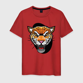 Мужская футболка хлопок с принтом Голова хищника в Тюмени, 100% хлопок | прямой крой, круглый вырез горловины, длина до линии бедер, слегка спущенное плечо. | большая кошка | голова | животное | звери | кошачьи | леопард | хищник